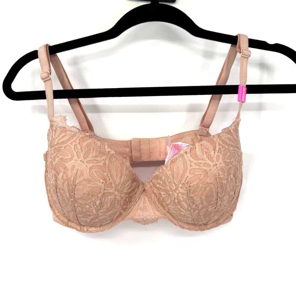 NEW Victoria's Secret Pink Date Push Up Bra 34DD Beige Cut Out Underwire Padded